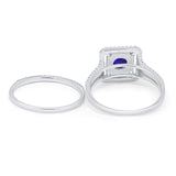 Halo 2 Piece Wedding Ring Band Set Round Simulated CZ 925 Sterling Silver