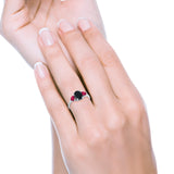 Fashion Promise Ring 3-Stone Simulated Ruby Cubic Zirconia 925 Sterling Silver