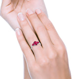 Fashion Promise Ring 3-Stone Simulated Ruby Cubic Zirconia 925 Sterling Silver