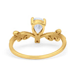 14K Gold Chevron Midi V Style Teardrop Pear Simulated Cubic Zirconia Engagement Ring