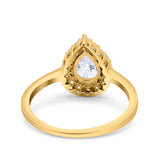 14K Gold Teardrop Halo Art Deco Pear Simulated Cubic Zirconia Wedding Engagement Ring
