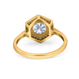 14K Gold Art Deco Hexagon Shape Simulated Cubic Zirconia Engagement Ring