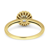 14K Yellow Gold Art Deco Halo Round Cubic Zirconia Engagement Ring