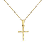 14K Gold 0.10ct Cross Diamond Pendant Chain Necklace 18 Inch Long