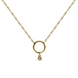 Dangling Open Circle Diamond Necklace 14K Gold 0.09ct