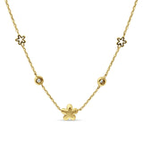 Diamond Flower Star Pendant Necklace 14K Gold 0.09ct