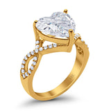14K Gold Art Deco Heart Promise Twisted Shank Cubic Zirconia Wedding Ring