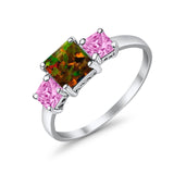 3 Stone Fashion Ring Princess Cut Simulated Cubic Zirconia 925 Sterling Silver