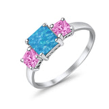 3 Stone Fashion Ring Princess Cut Simulated Cubic Zirconia 925 Sterling Silver