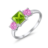 3 Stone Fashion Ring Princess Cut Simulated Cubic Zirconia 925 Sterling Silver