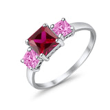 3 Stone Fashion Ring Princess Cut Simulated Cubic Zirconia 925 Sterling Silver