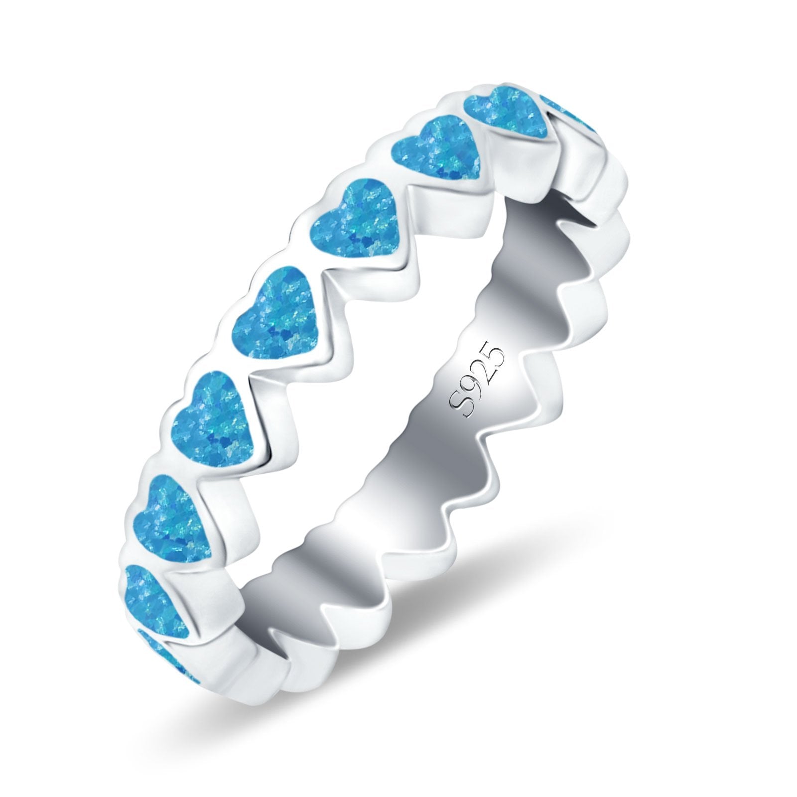 Heart Ring Band Lab Created Opal 925 Sterling Silver (4mm)