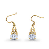 Celtic Fish-Hook Earrings Oval Simulated Cubic Zirconia 925 Sterling Silver