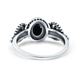 Petite Dainty Oval Solitaire Promise Ring Band Oxidized Braided 925 Sterling Silver