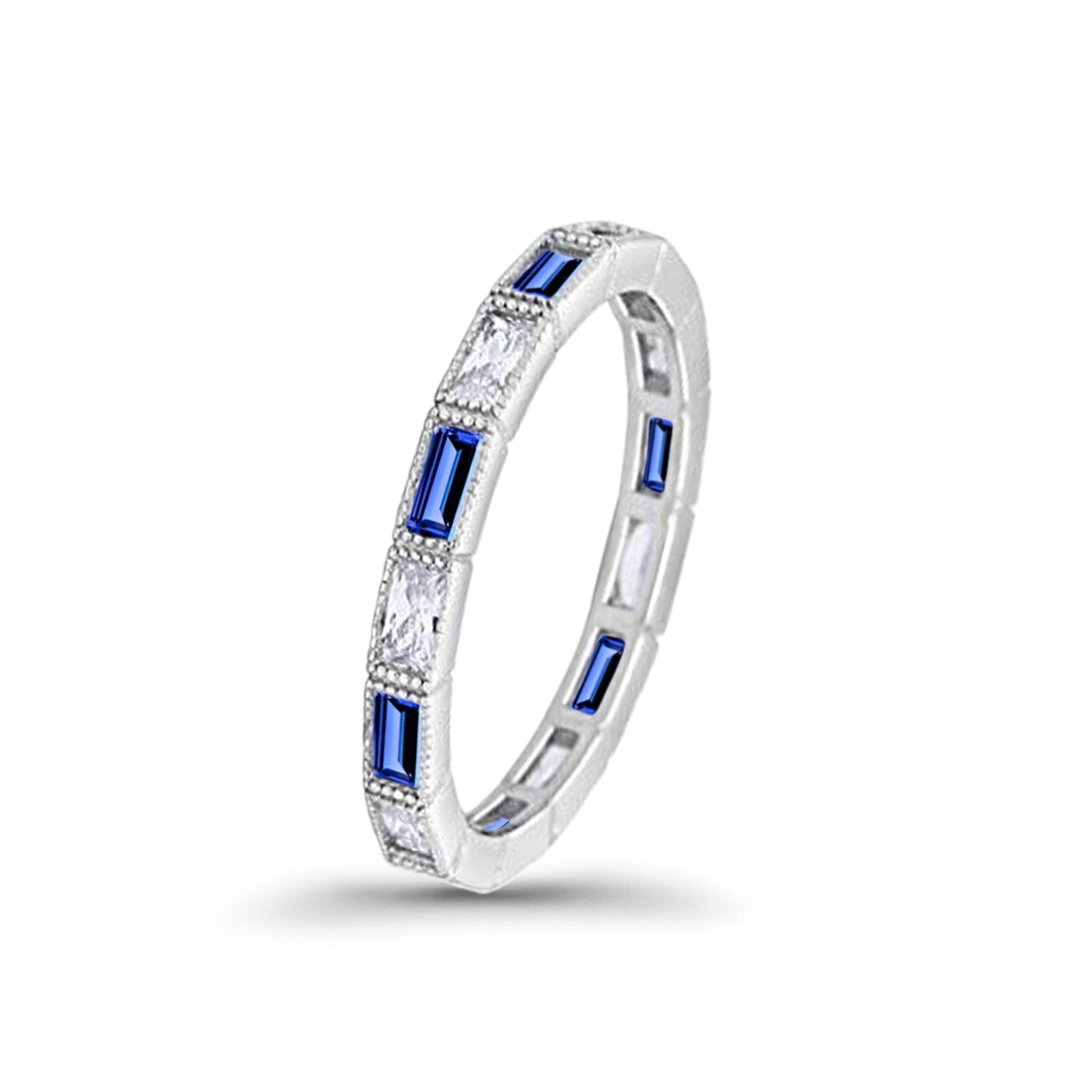 Art Deco Baguette Full Eternity Wedding Band Ring Simulated CZ 925 Sterling Silver