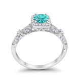 Halo Art Deco Wedding Ring Simulated Cubic Zirconia 925 Sterling Silver
