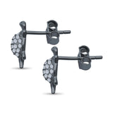 Turtle Stud Earrings Round Pave Simulated CZ 925 Sterling Silver
