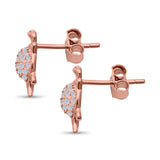 Turtle Stud Earrings Round Pave Simulated CZ 925 Sterling Silver