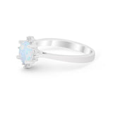 Halo Floral Art Deco Wedding Engagement Ring Round CZ 925 Sterling Silver