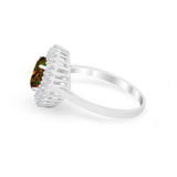 Art Deco Wedding Ring Oval Round Simulated Cubic Zirconia 925 Sterling Silver