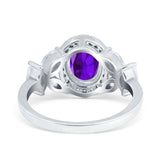 Oval Art Deco Engagement Ring Simulated Cubic Zirconia 925 Sterling Silver