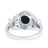 Oval Art Deco Engagement Ring Simulated Cubic Zirconia 925 Sterling Silver