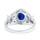 Oval Art Deco Engagement Ring Simulated Cubic Zirconia 925 Sterling Silver