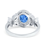 Oval Art Deco Engagement Ring Simulated Cubic Zirconia 925 Sterling Silver