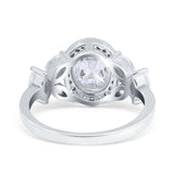 Oval Art Deco Engagement Ring Simulated Cubic Zirconia 925 Sterling Silver