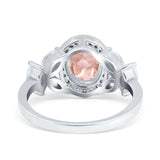 Oval Art Deco Engagement Ring Simulated Cubic Zirconia 925 Sterling Silver