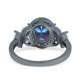 Oval Art Deco Engagement Ring Simulated Cubic Zirconia 925 Sterling Silver