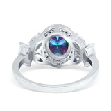 Oval Art Deco Engagement Ring Simulated Cubic Zirconia 925 Sterling Silver