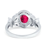 Oval Art Deco Engagement Ring Simulated Cubic Zirconia 925 Sterling Silver