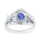 Oval Art Deco Engagement Ring Simulated Cubic Zirconia 925 Sterling Silver