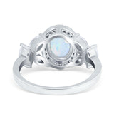 Oval Art Deco Engagement Ring Simulated Cubic Zirconia 925 Sterling Silver