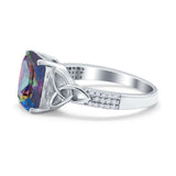 Emerald Cut Celtic Engagement Ring Simulated Cubic Zirconia 925 Sterling Silver