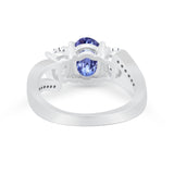 3 Stone Oval Wedding Ring Simulated Cubic Zirconia 925 Sterling Silver