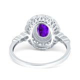 Oval Vintage Art Deco Halo Wedding Engagement Bridal Ring Round Simulated Cubic Zirconia 925 Sterling Silver