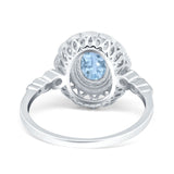 Oval Vintage Art Deco Halo Wedding Engagement Bridal Ring Round Simulated Cubic Zirconia 925 Sterling Silver