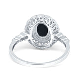 Oval Vintage Art Deco Halo Wedding Engagement Bridal Ring Round Simulated Cubic Zirconia 925 Sterling Silver
