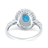 Oval Vintage Art Deco Halo Wedding Engagement Bridal Ring Round Simulated Cubic Zirconia 925 Sterling Silver