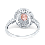 Oval Vintage Art Deco Halo Wedding Engagement Bridal Ring Round Simulated Cubic Zirconia 925 Sterling Silver