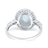 Oval Vintage Art Deco Halo Wedding Engagement Bridal Ring Round Simulated Cubic Zirconia 925 Sterling Silver