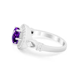 Halo Engagement Ring Simulated Cubic Zirconia 925 Sterling Silver