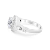 Halo Engagement Ring Simulated Cubic Zirconia 925 Sterling Silver