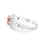 Halo Engagement Ring Simulated Cubic Zirconia 925 Sterling Silver
