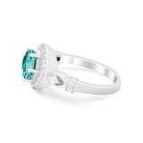Halo Engagement Ring Simulated Cubic Zirconia 925 Sterling Silver