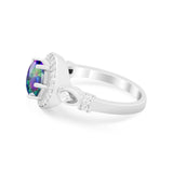 Halo Engagement Ring Simulated Cubic Zirconia 925 Sterling Silver