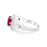 Halo Engagement Ring Simulated Cubic Zirconia 925 Sterling Silver