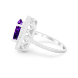 Halo Oval Simulated Cubic Zirconia 925 Sterling Silver Engagement Ring